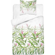 Satīna gultas veļa 140x200 balti zaļas lapas ar vienu spilvendrānu 4922 A Home Satin 81
