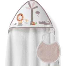 Interbaby Vannas dvielis 100x100 Lion 2 balts rozā pulvera dvielis ar kapuci + priekšautiņš