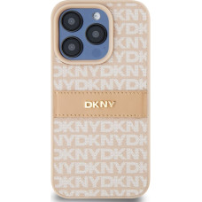 Dkny PU Leather Repeat Pattern Tonal Stripe Case for iPhone 14 Pro Pink