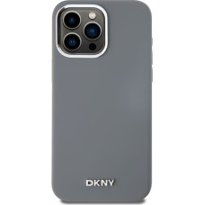 Dkny Liquid Silicone Silver Metal Logo MagSafe Case for iPhone 15 Pro Max Grey