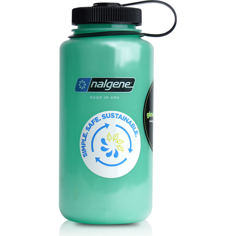 Nalgene - 32 unces platas mutes stiprinājuma pudele - 63 mm vāciņš - 1,1 l - Glow Green - 2020-4032