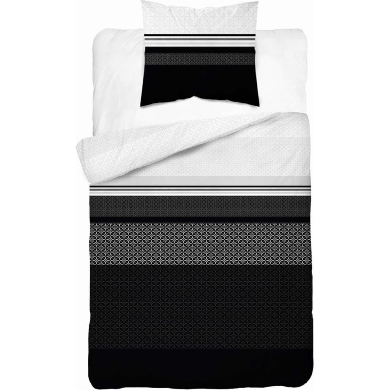 Satīna gultas veļa 140x200 balta melna ģeometrija 4917 A ar vienu spilvendrānu Home Satin 80