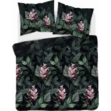 Satīna gultasveļa 220x200 melni zaļi ziedi 4912 A Home Satin 80