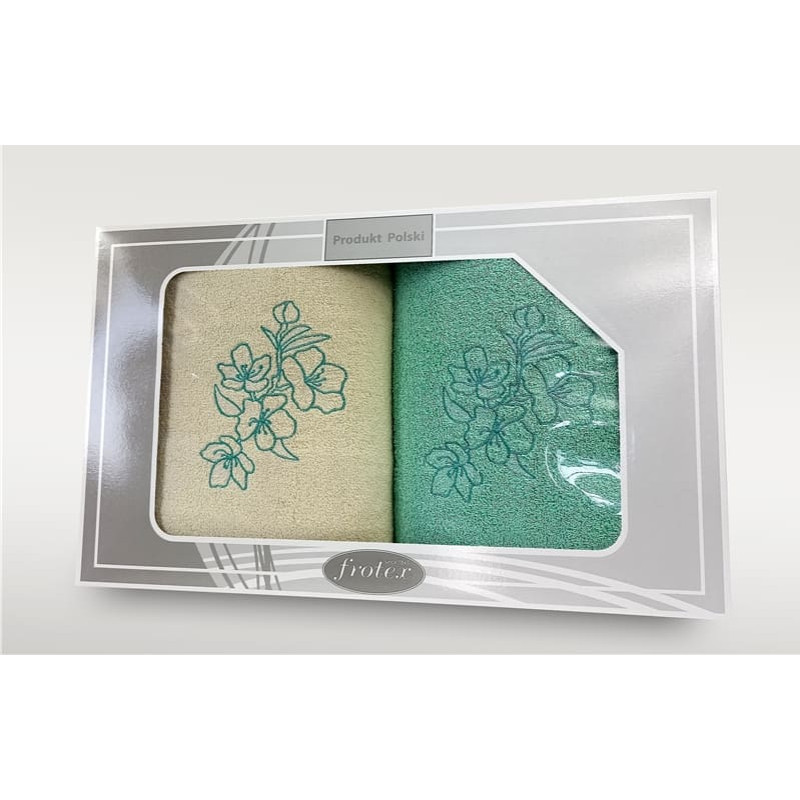 Dvieļu komplekts kastītē 2 gab 70x140 Dāvanu krēms piparmētru raksts 1 Frotex