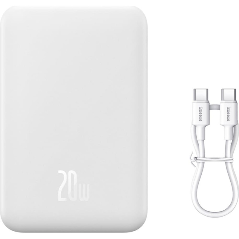 Baseus Powerbank Magnetic Mini 20000 mAh 20W + USB-C kabelis, balts