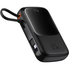 Baseus Qpow Pro+ 10000mAh baro&scaron;anas bloks ar USB-C kabeli un displeju - melns