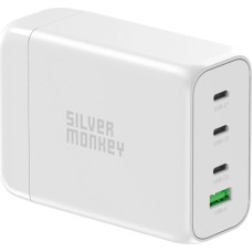 Silver Monkey SMA152 130W 3xUSB-C PD USB-A QC 3.0 GaN Charger with Detachable Power Cable - White