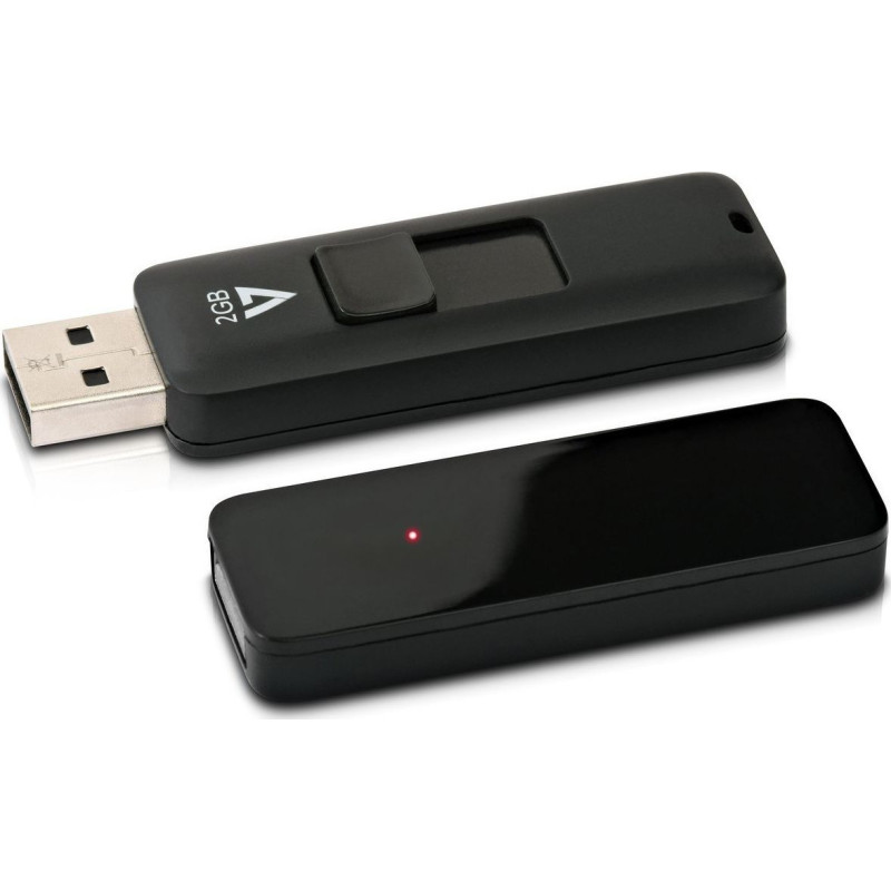 V7 2GB FLASH DRIVE USB 2.0 BLACK 10MB|S READ 2.5MB|S WRITE