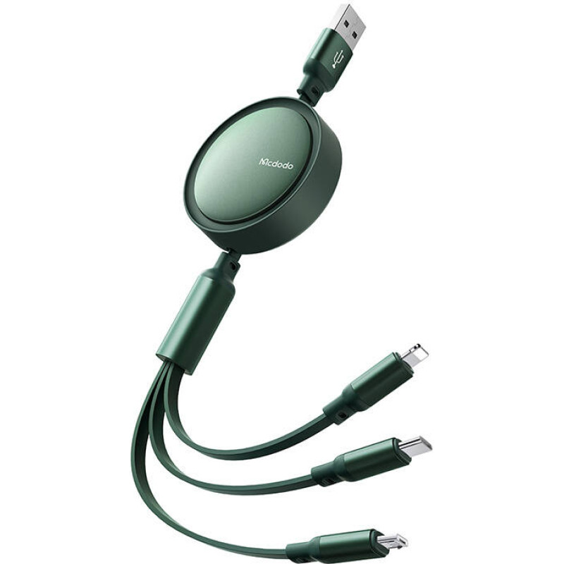 3in1 USB to USB-C | Lightning | Micro USB Cable, Mcdodo CA-7257, 3.5A, 1.2m (green)