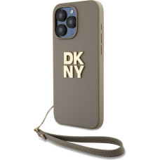 Dkny PU Leather Stack Logo Wrist Strap Case for iPhone 14 Pro Beige