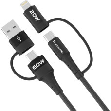 Wozinsky 4in1 Universālais kabelis 2x USB-C 1x USB-A 1x Lightning 60W 1m melns