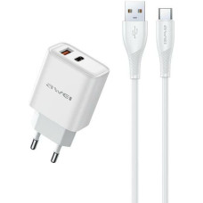 Awei ład. siec. PD81T-EU 22.5W + kabel USB + USB-C biała|white GaN