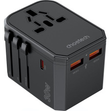 Choetech PD6041 USB-C USB-A PD 30W Travel Charger with 4 US EU UK AU Plugs - Black