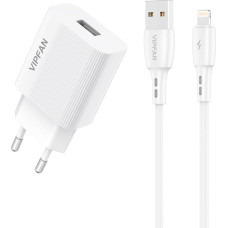 Network charger Vipfan E01, 1x USB, 2.4A + Lightning cable (white)