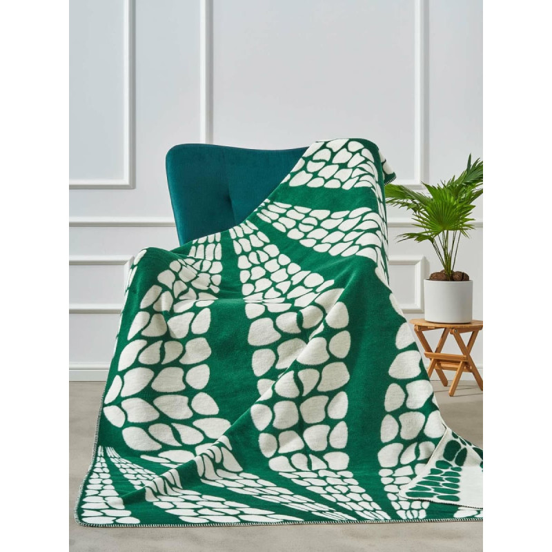 Unia - Cotton Cloud Akrila kokvilnas sega 150x200 2138/2 Ģeometrisks lilijzaļ&scaron; gultas pārklājs pleds ar tamborējumu SG