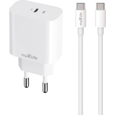 Maxlife MXTC-06-20C PD QC charger 1x USB-C 20W white + USB-C - USB-C cable 20W