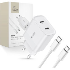 Tech-Protect C20W 2x USB-C PD 20W network charger with USB-C | USB-C cable - white