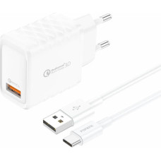 Foneng EU54 USB-A, 3A mains charger (White) + USB-A to USB-C cable