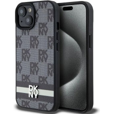 Dkny Leather Checkered Mono Pattern & Printed Stripes Case for iPhone 15 Plus | 14 Plus - Black