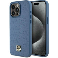 Dkny Leather Monogram Pattern Metal Logo MagSafe Case for iPhone 15 Pro Max - Blue