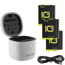 3-slot waterproof charger Telesin Allin box for GoPro Hero 9 | Hero 10 + 3 batteries (GP-BTR-906-GY-B)