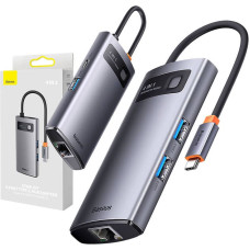 Hub 4in1 Baseus Metal Gleam Series, USB-C to 3x USB 3.0 + Ethernet RJ45