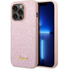 Guess PC|TPU Glitter Flakes Metal Logo Case for iPhone 14 Pro Max Pink