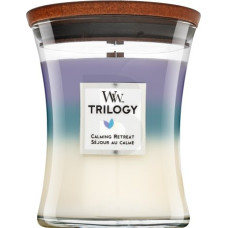 Woodwick Trilogy Calming Retreat aromātiskā svece ar koka daktu 275 g