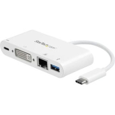 Startech .com USB C Multiport Adapter to DVI-D (Digital) Video - 60W PD Passthrough|GbE|USB-A - Portable USB Type-C|Thunderbolt 3 Mini Dock - external video adapter - white