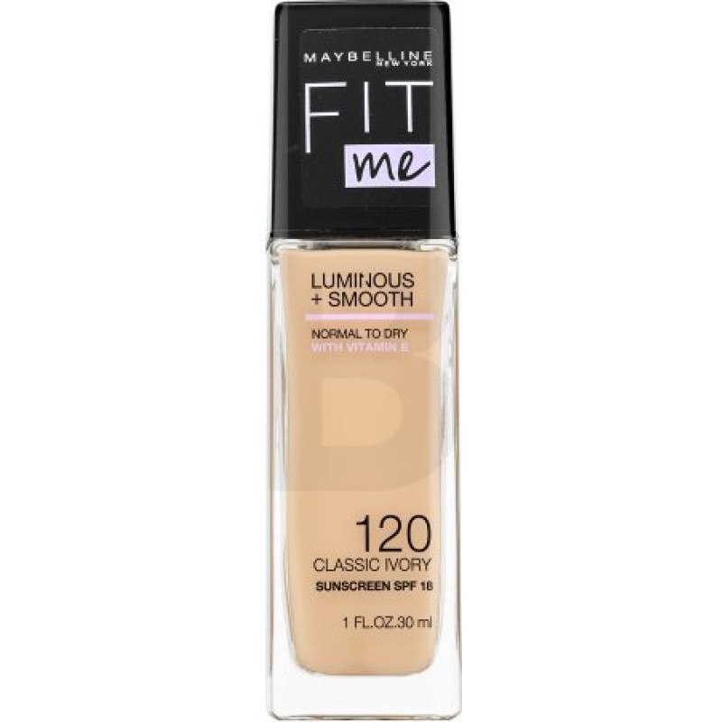 Maybelline Fit Me! Luminous + Smooth Foundation šķidrais grims vienotam un mirdzošam sejas tonim 120 Classic Ivory 30 ml