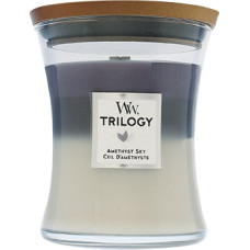 Woodwick Trilogy Amethyst Sky scented candle with wooden wick 275 g