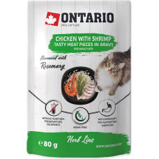Ontario Konservi kaķiem – Ontario Herb Chicken with Shrimps, Rice and Rosemary, 80g