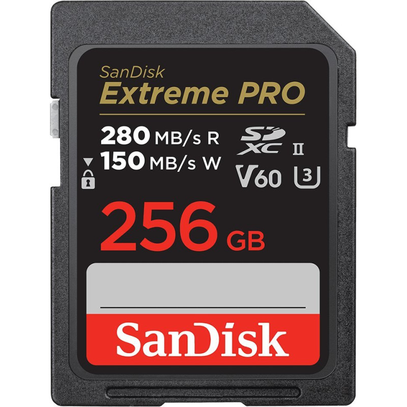 SanDisk Extreme PRO 256GB V60 UHS-II SD cards  280|150MB|s V60 C10 UHS-II  EAN: 619659202149