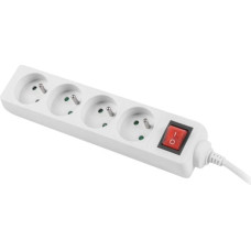 Power strip 1.5m, white, 4 sockets, with switch, cable made of solid copper