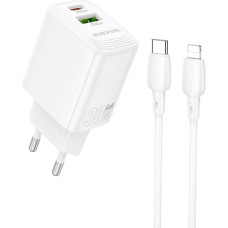 Borofone Wall charger BN29 Fuente - USB + Type C - QC 3.0 PD 30W with Type C to Lightning cable white