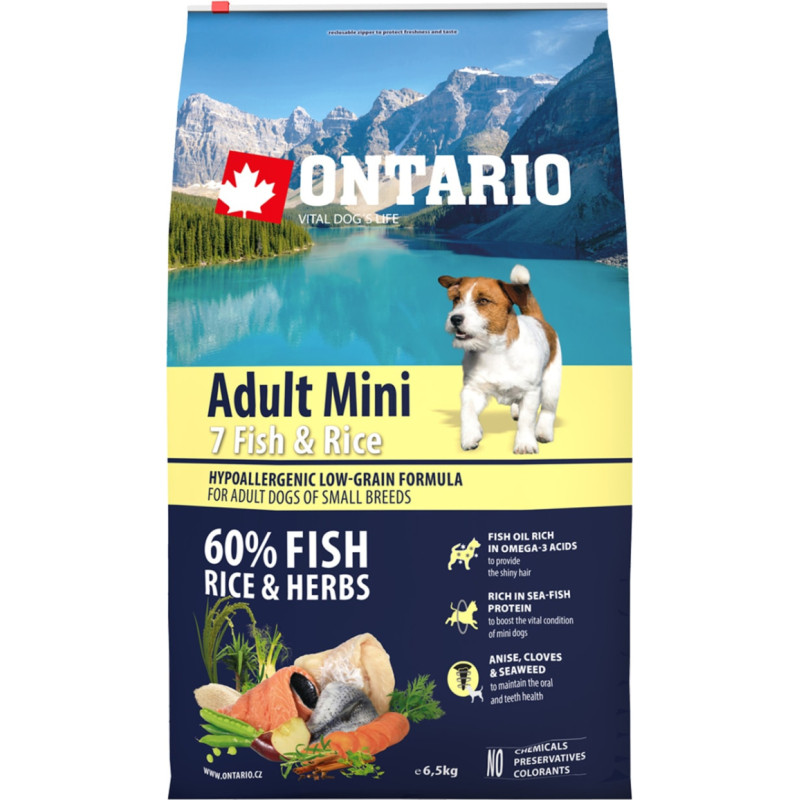Ontario Sausa barība suņiem - Ontario Dog Adult Mini Fish and Rice, 6.5 kg