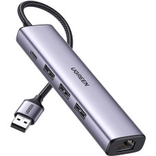 UGREEN 5in1 USB-A to 3x USB 3.0 + RJ45 + USB-C adapter (silver)