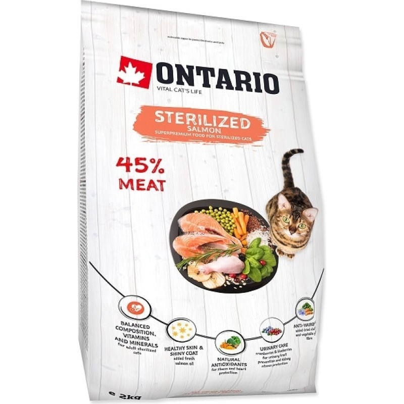 Ontario Sausā barība kaķiem : Ontario Cat Sterilised Salmon, 2 kg