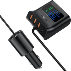 Acefast Automašīnas lādētāja uzlādes stacija 90W USB-C 3x USB QC 3.0 Black