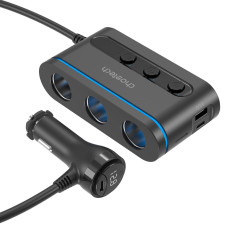 Choetech Automašīnas lādētājs + 3x cigarešu aizdedzinātāja ligzda 2x USB-C PD 1x USB-A QC - melna