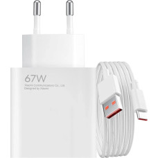 Xiaomi 67 W 6,2 A USB-A sienas lādētājs ar USB-C kabeli — balts