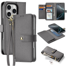 Dux Ducis Lawa iPhone 16 Pro Leather Case with Detachable Magnetic Wallet - Gray