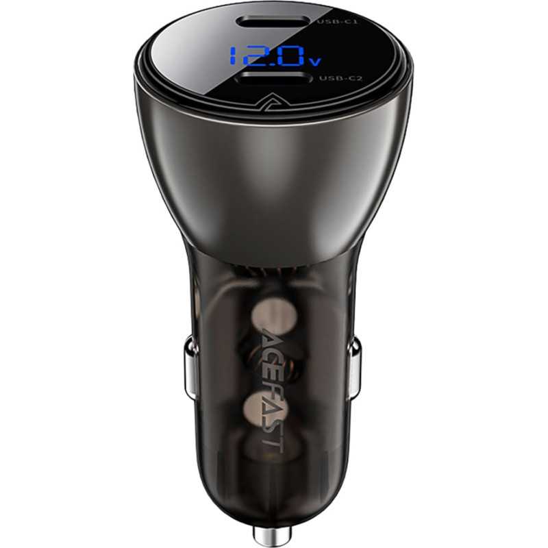 Acefast 60&nbsp;W 2x USB-C automa&scaron;īnas lādētājs ar displeju un metāla korpusu - melns