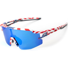 Rockbros Polarized Cycling Glasses with UV Protection and Corrective Insert Blue Lenses - USA Pattern - White