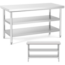 Royal Catering Nerūsējošā tērauda darba galds ar 2 plauktiem 150x70 cm