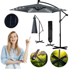 Plonos Salokāms dārza saulessargs, 6 sekcijas, 350 cm, ar pārsegu un gaismām, PL-882