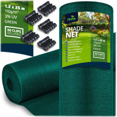 Plonos Ēnu tīkls 1,2x25m 110g/m2 + 50 skavas zaļas