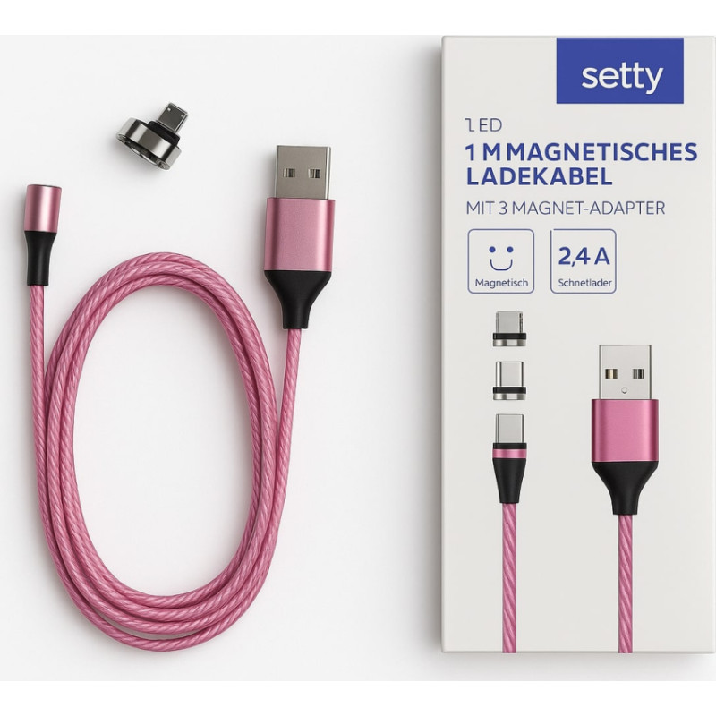 Setty Magnētiskais USB kabelis 1m 2A LED