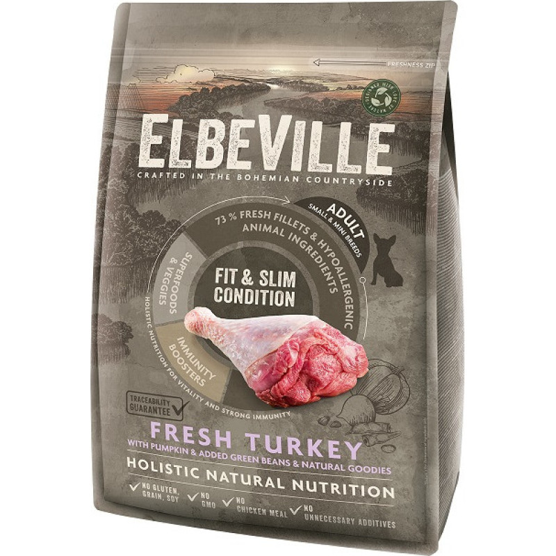 Elbeville Sausa barība suņiem - ELBEVILLE Adult Mini Fresh Turkey Fit and Slim Condition 20 kg