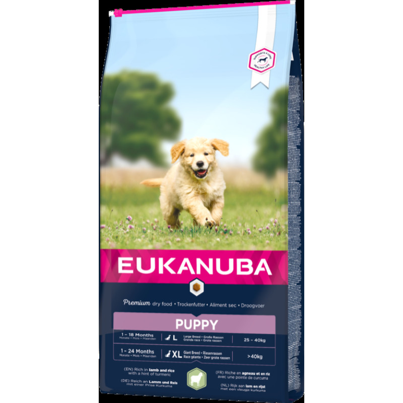Eukanuba Sausā barība kucēniem - Eukanuba Puppy and Junior, LARGE, Lamb and Rice, 12 kg